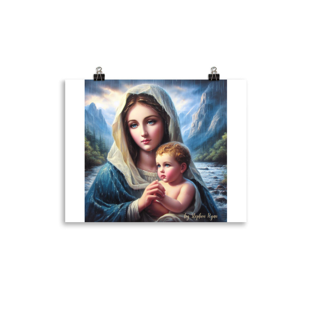 Our Lady with Baby Jesus in the Mountains Poster