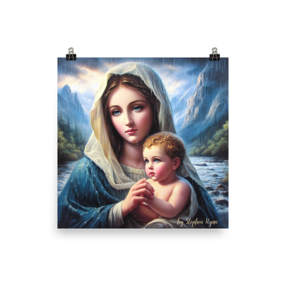 Our Lady with Baby Jesus in the Mountains Poster