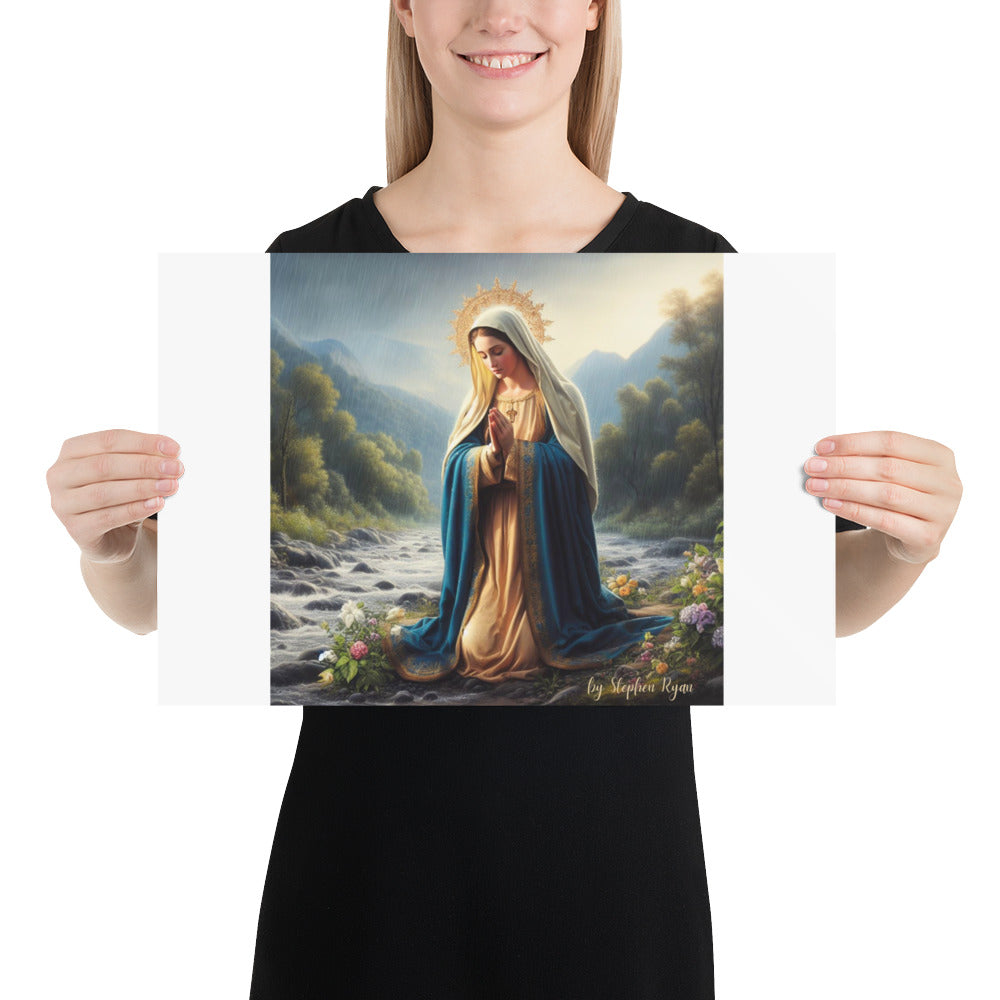 Our Lady Keels in the Garden Poster