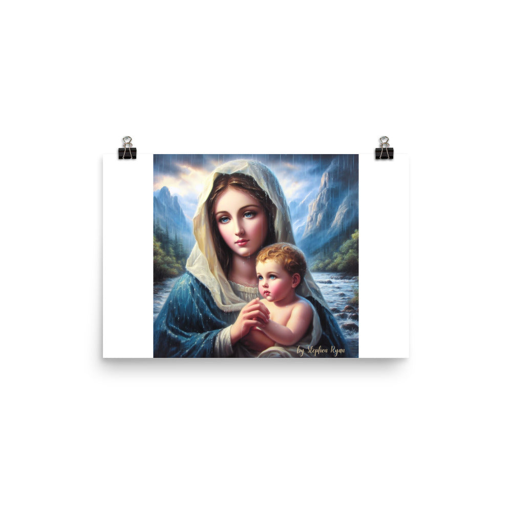 Our Lady with Baby Jesus in the Mountains Poster